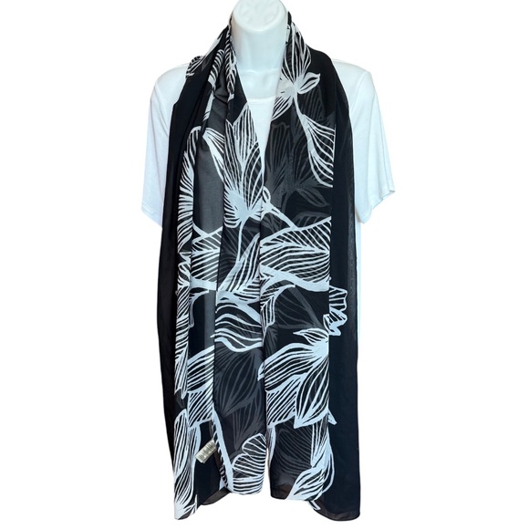 Calvin Klein Black&White Floral Sheer Oversized Long Scarf - Picture 3 of 10